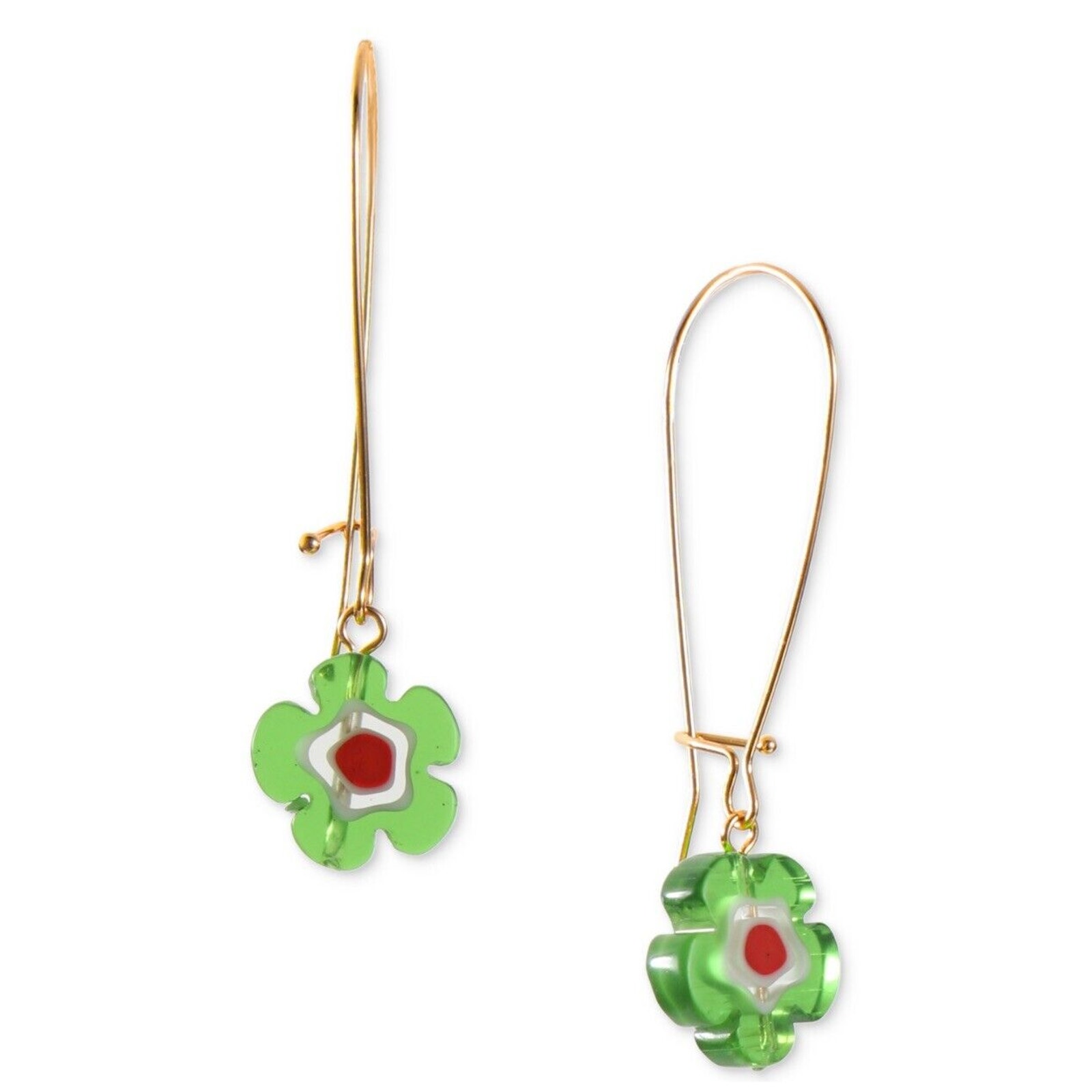 Gold Tone Flower Charm Threader Bead Earrings Crystal Chic Fashion Elegant Nwt 15$